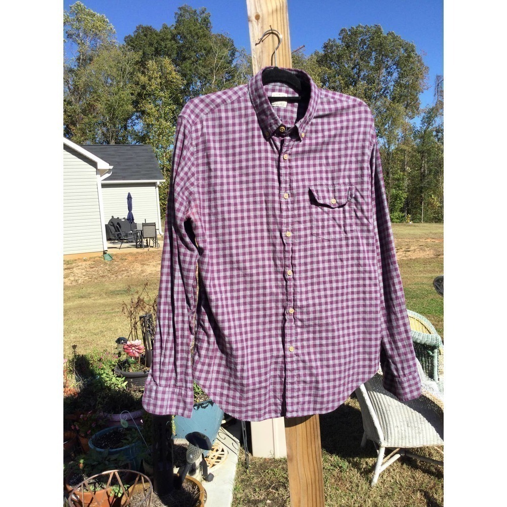 J.Crew Mens Flannel Button Down Shirt Workshirt Size Large Plaid Purple Fall